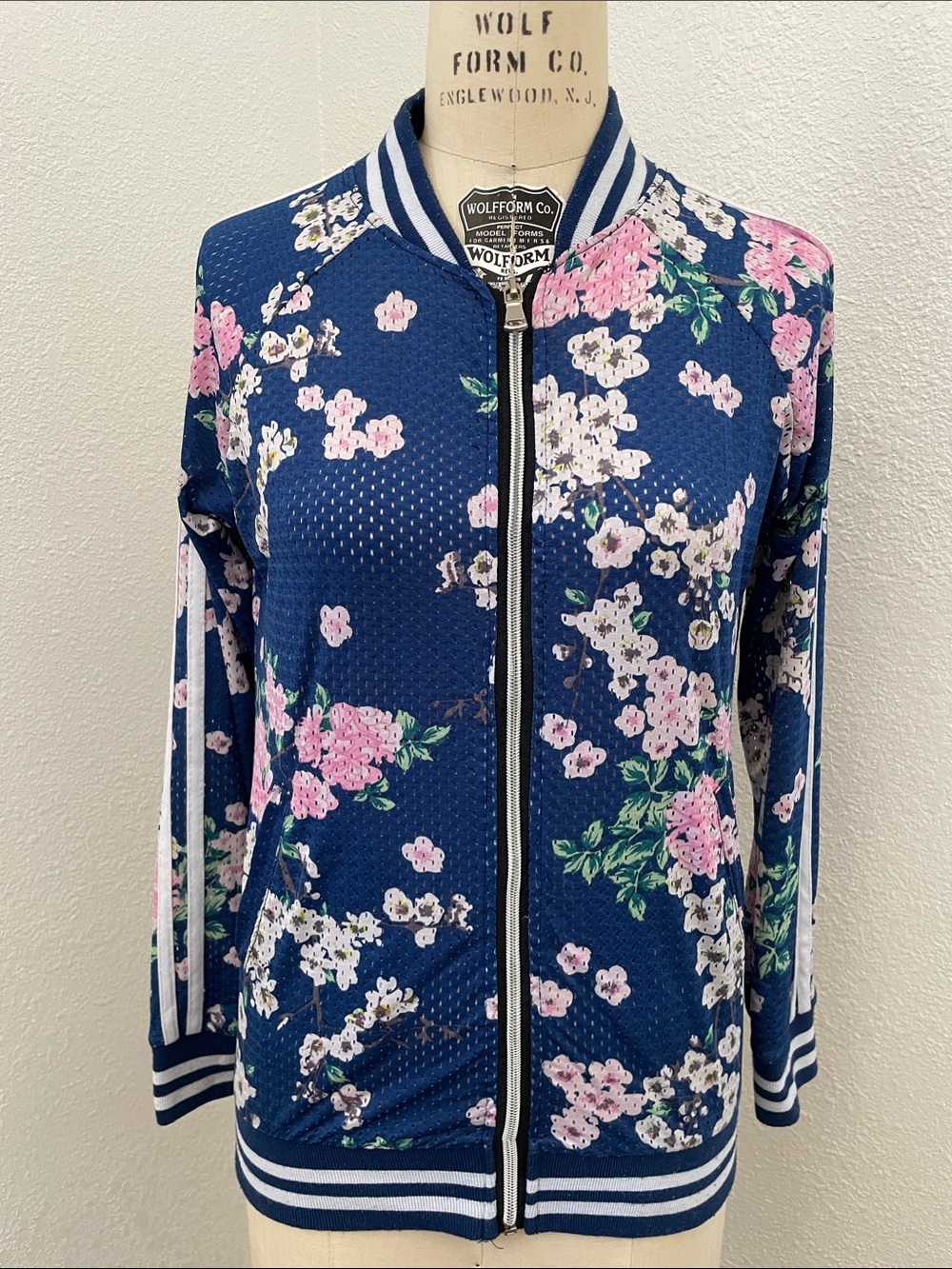 Navy Floral Zip Athletic Jacket